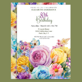 Pretty Watercolor Spring Floral 80th Birthday Einladung