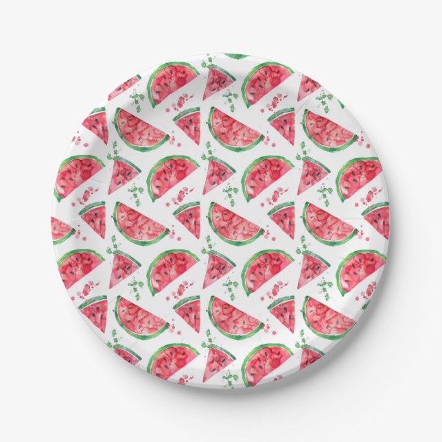 Pretty Watercolor Watermelon Pappteller (Vorderseite)