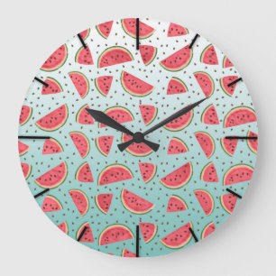 Pretty watermelon slices and seeds pattern große wanduhr