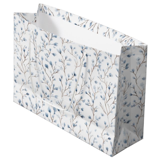 Pretty White Blue Floral Bridal Shower Große Geschenktüte (Vorderseite Schrägansicht)