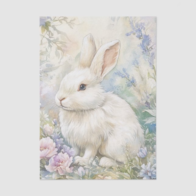 Pretty White Bunny Sitting in Patch of Wildflowers Seidenpapier (Vorderseite)