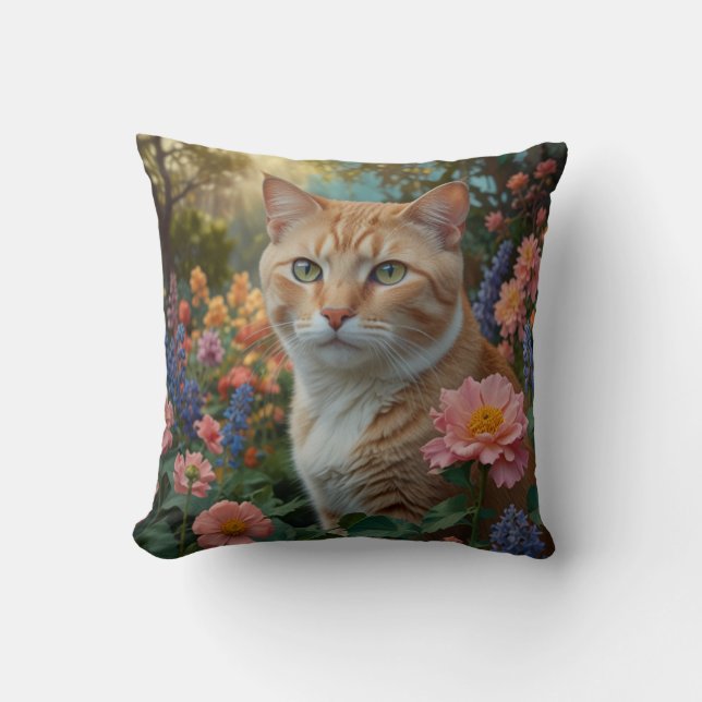 Pretty white orange cat in floral garden kissen (Vorderseite)