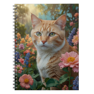 Pretty white orange cat in floral garden notizblock