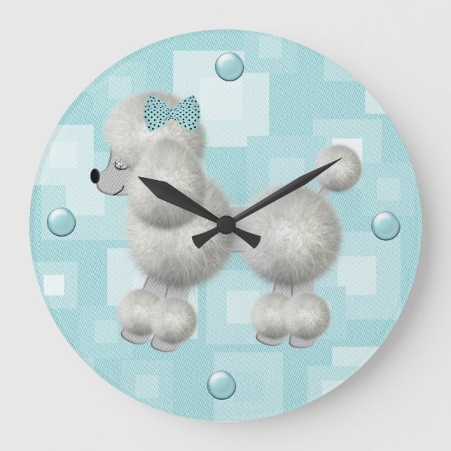 Pretty White Poodle Wall Clock Große Wanduhr (Vorderseite)