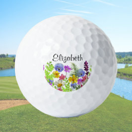 Pretty wildflowers with custom name womens golfball