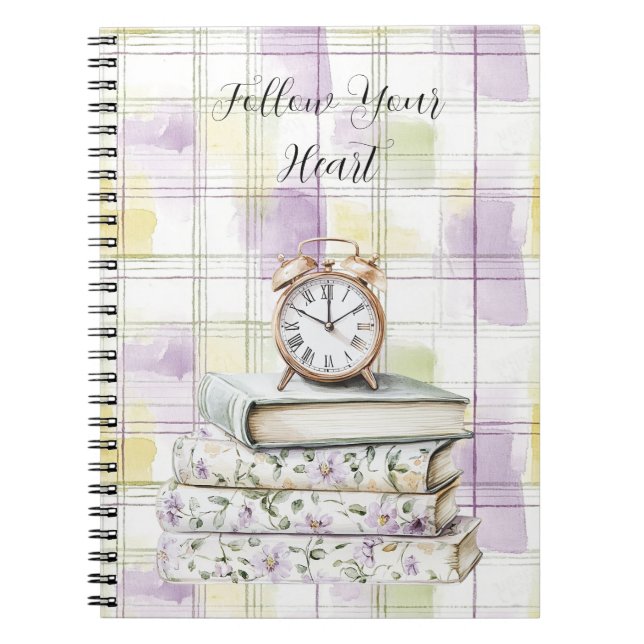 Pretty Yellow Purple Floral Books Alarm Clock Notizblock (Vorderseite)