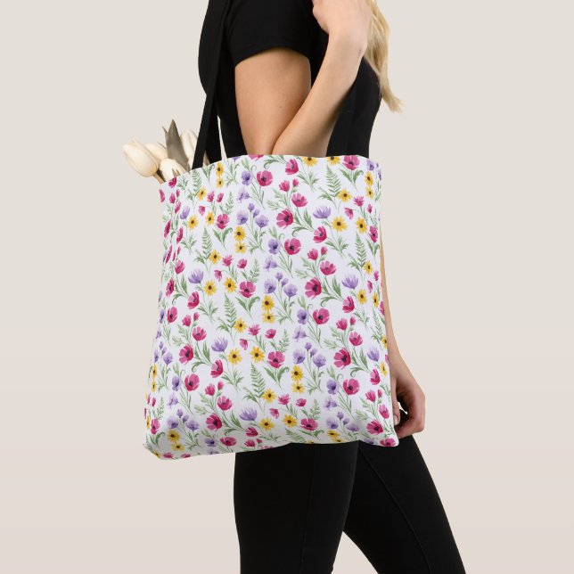Pretty Yellow, Purple, Pink Floral Watercolor Tasche (Von Nahem)