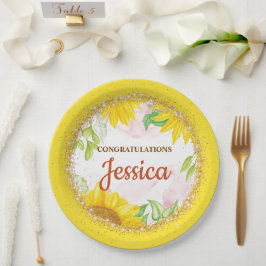 Pretty Yellow Sunflowers Baby Shower Pappteller