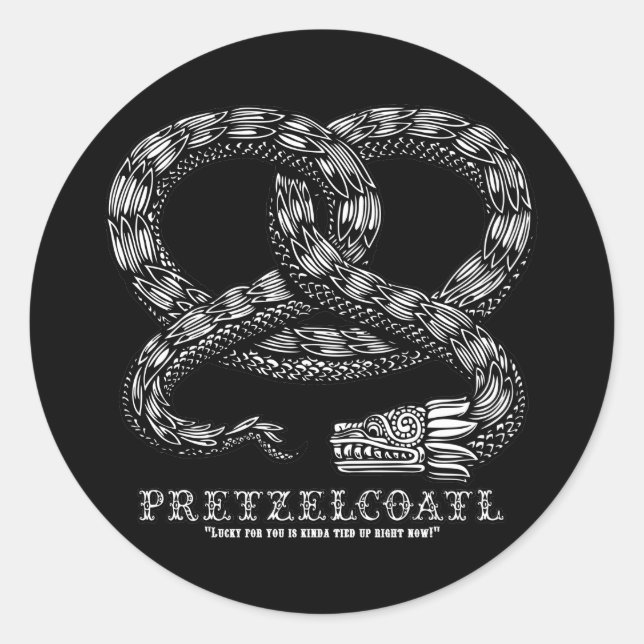 Pretzelcoatl -b/w runder aufkleber (Vorderseite)