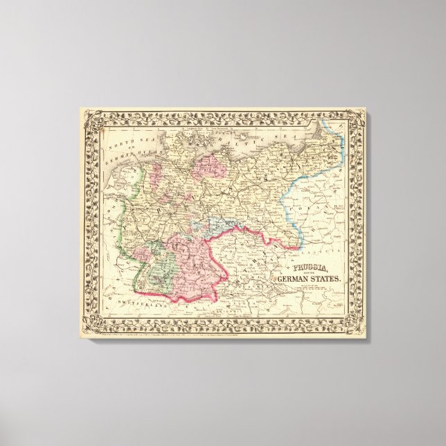 Preußen, deutsche Staaten Karte von Mitchell Leinwanddruck (Vorderseite)