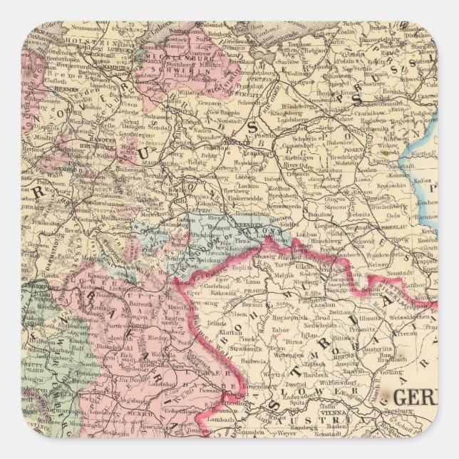 Preußen, deutsche Staaten Karte von Mitchell Quadratischer Aufkleber (Vorderseite)