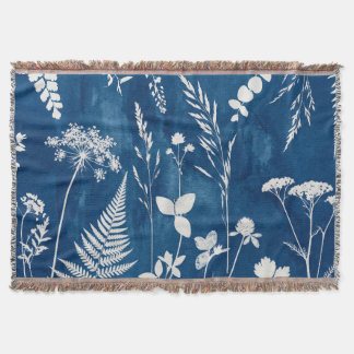 Preußisch Indigo Blau Cyanotyp Farn Botanische Kun Decke
