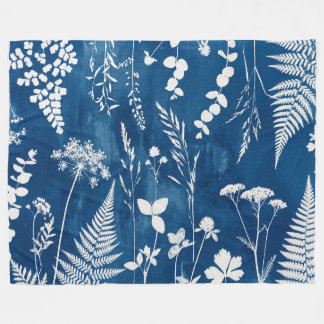 Preußisch Indigo Blau Cyanotyp Farn Botanische Kun Fleecedecke