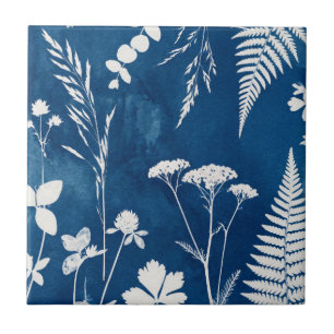 Preußisch Indigo Blau Cyanotyp Farn Botanische Kun Fliese