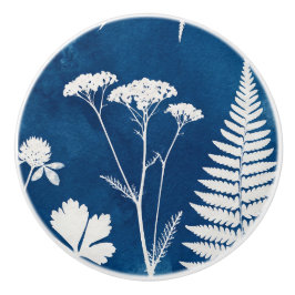 Preußisch Indigo Blau Cyanotyp Farn Botanische Kun Keramikknauf
