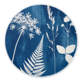 Preußisch Indigo Blau Cyanotyp Farn Botanische Kun Keramikknauf