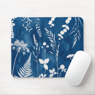 Preußisch Indigo Blau Cyanotyp Farn Botanische Kun Mousepad