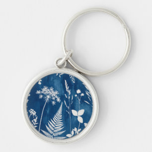 Preußisch Indigo Blau Cyanotyp Farn Botanische Kun Schlüsselanhänger