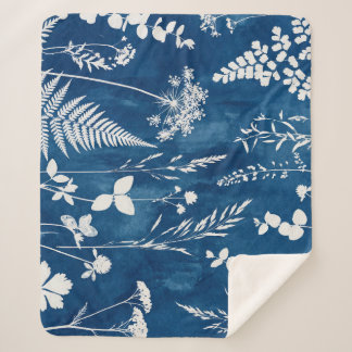 Preußisch Indigo Blau Cyanotyp Farn Botanische Kun Sherpadecke