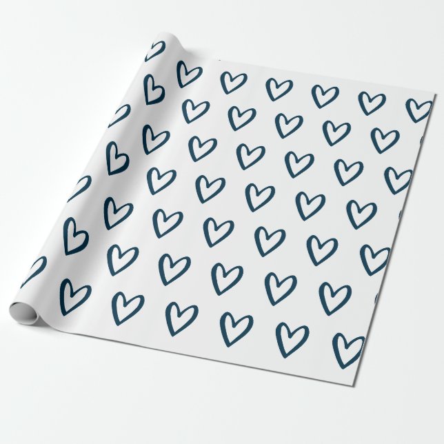 Preußisches Blau auf weißem Handgezeichnetes Herz  Geschenkpapier (Ungerollt)