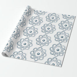Preußisches Blau auf weißen Atom-Symbolen Geschenkpapier