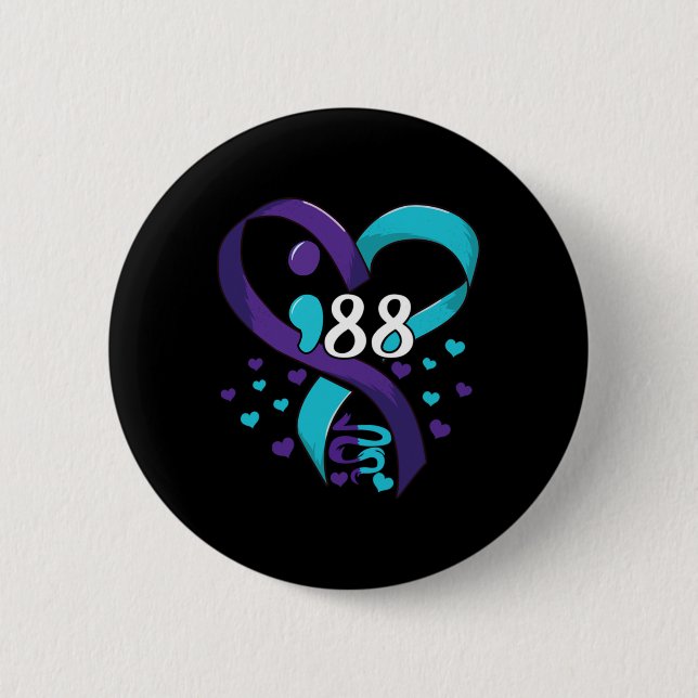 Prevention Awareness 988 Heart Teal And Purple  Button (Vorderseite)