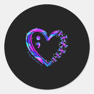 Prevention awareness teal purple heart dragonfly  runder aufkleber
