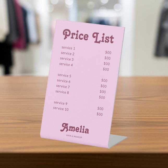 Price List Service Retro Pink  Sockelschild (Von Creator hochgeladen)