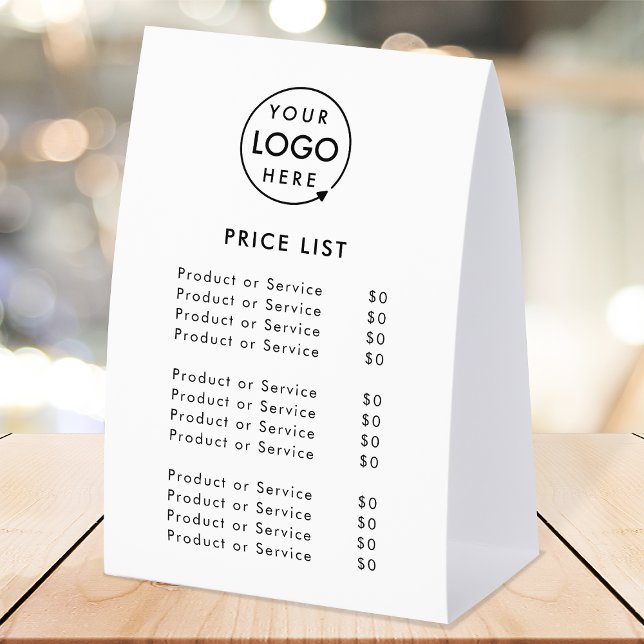 Price List Table Tent | 4x6 Tabletop Paper Sign Tischaufsteller (Price signage for stores, salons, cafes, trade stalls, pop up shops, reception desks & more!)
