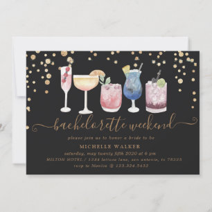 Prickelnde Cocktails Gold Junggesellinnenabschied  Einladung