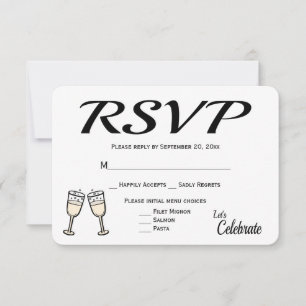 Prickelnde schwarze, weiße RSVP-Hochzeits-Champagn RSVP Karte