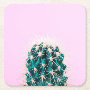 Prickley Kaktus auf Rosa Rechteckiger Pappuntersetzer