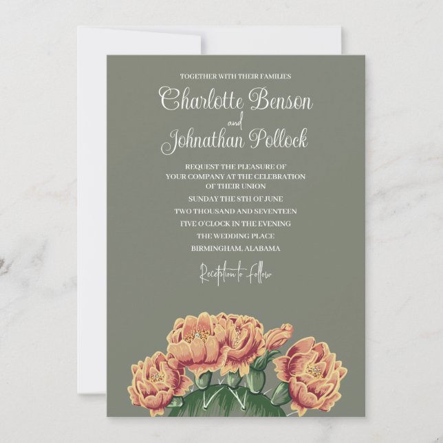 Prickly Pear Cactus Blume Elegante Cactus Wedding Einladung (Vorderseite)