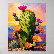 Prickly Pear Cactus Colorful Graphic Art