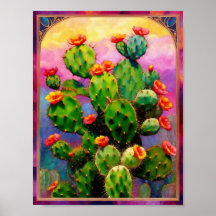 Prickly Pear Cactus Colorful Graphic Art