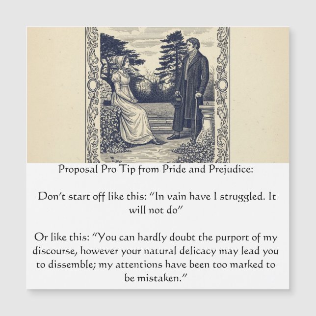 Pride and Prejudice Proposal Pro Tip Magnetkarte (Vorderseite)