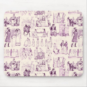 Pride and Prejudice Toile de Jouy Plum und Apricot Mousepad