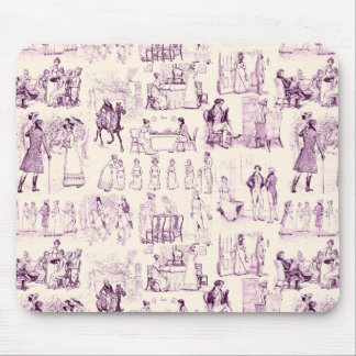 Pride and Prejudice Toile de Jouy Plum und Apricot Mousepad