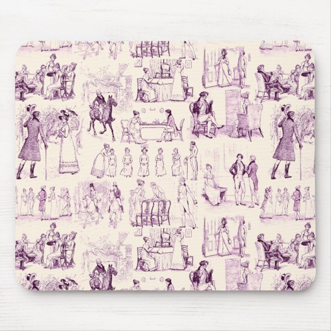 Pride and Prejudice Toile de Jouy Plum und Apricot Mousepad (Vorne)