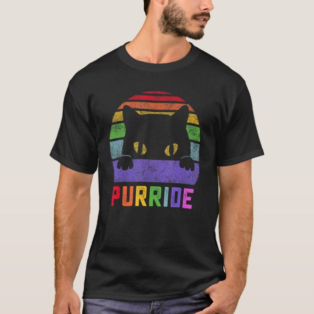 Pride Cat Purride Gay Lgbtq Rainbow Flag Retro Sto T-Shirt (Vorderseite)
