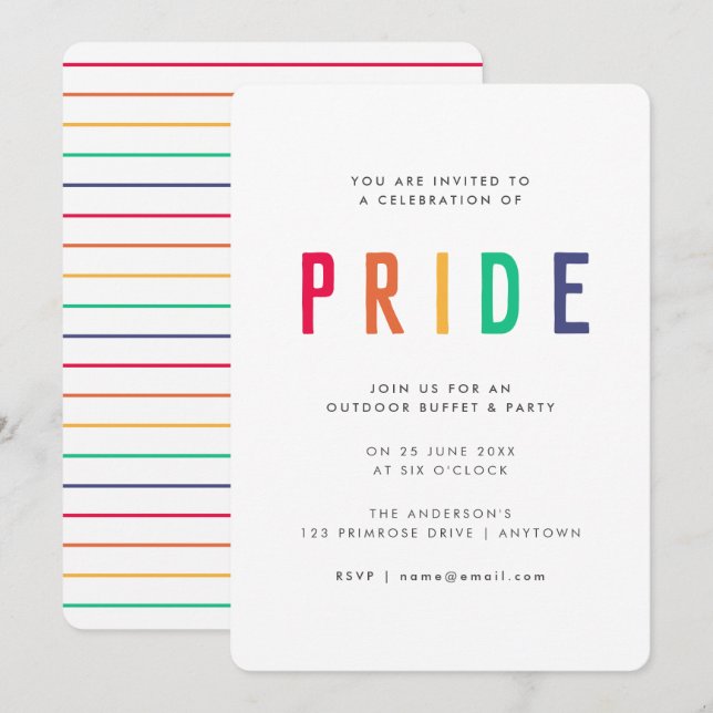 Pride Celebration | LGBTQ Gay Modern Rainbow Party Einladung (Vorne/Hinten)