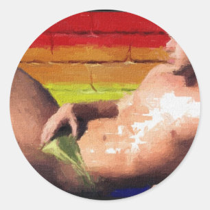 PRIDE Dach Hunk - Original-Malerei Runder Aufkleber