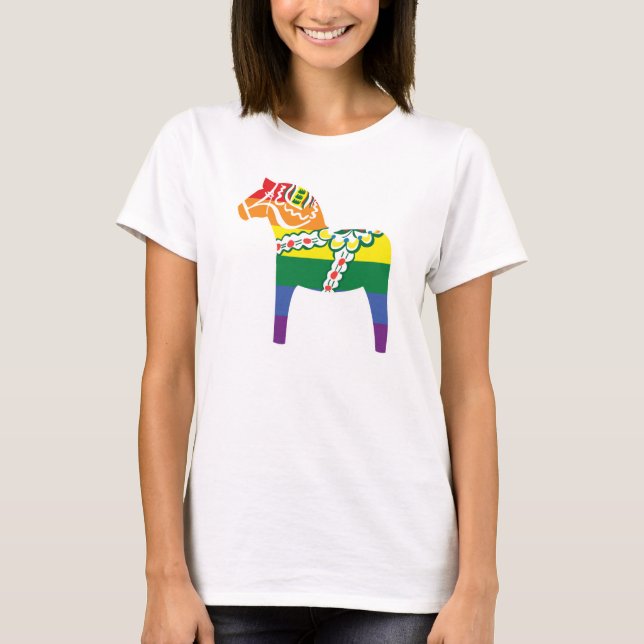 Pride Dalahäst | Dala Pferd in Regenbogenfarben T-Shirt (Vorderseite)