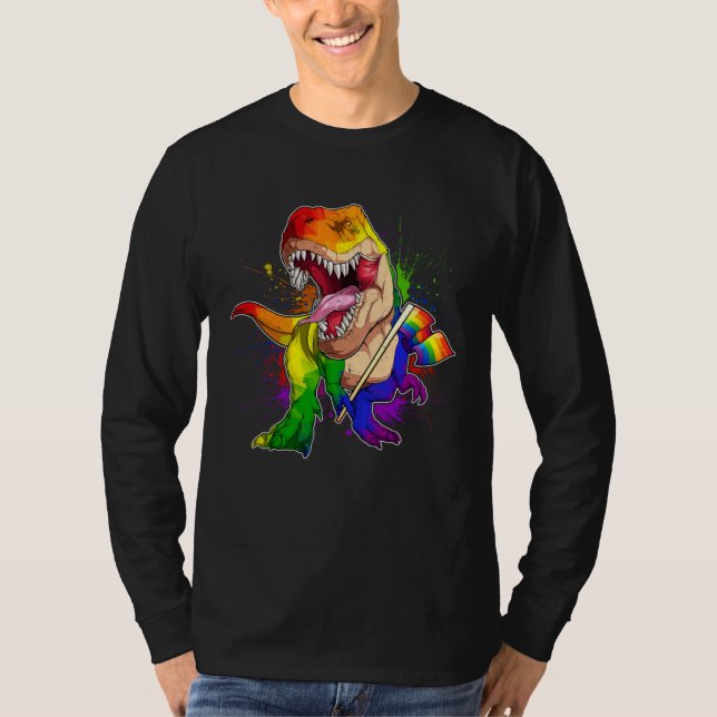 Pride Dinosaur LGBT Gay Lesbian Transgender Trans  T-Shirt (Vorderseite)