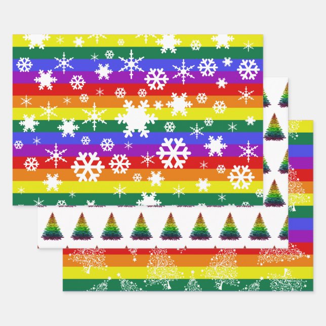 Pride Flag Weihnachtsbaum Snowflake Muster Geschenkpapier Set (Set)