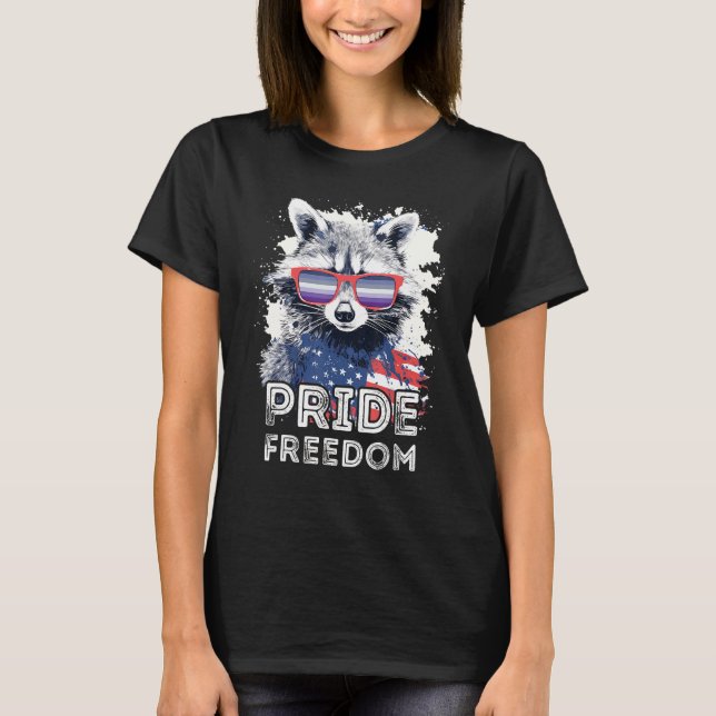 Pride Freedom Raccoon Butch Lesbische Sonnenbrille T-Shirt (Vorderseite)