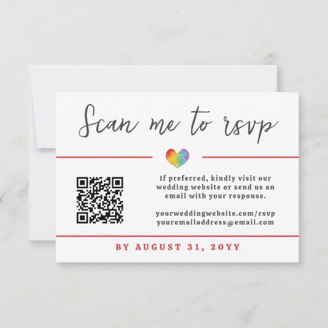 Pride Heart Gay Lesbian Wedding QR Code Online RSVP Karte (Vorderseite)