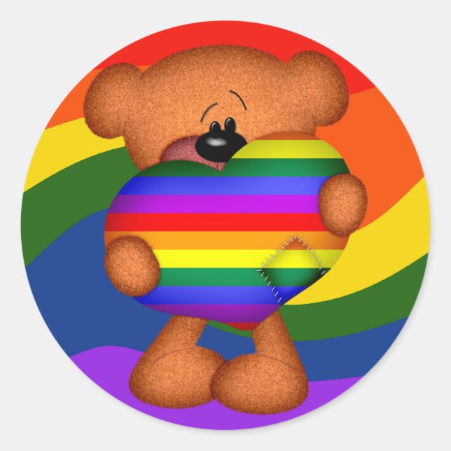 Pride Heart Teddy Bar Runder Aufkleber (Vorderseite)