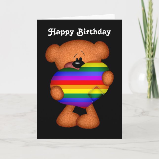 Pride Heart Teddy Bear Happy Birthday Karte (Vorderseite)
