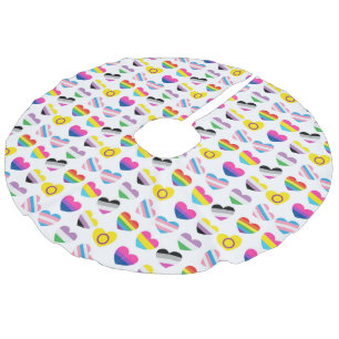 Pride Hearts Tree Skirt Leinenimitat Weihnachtsbaumdecke